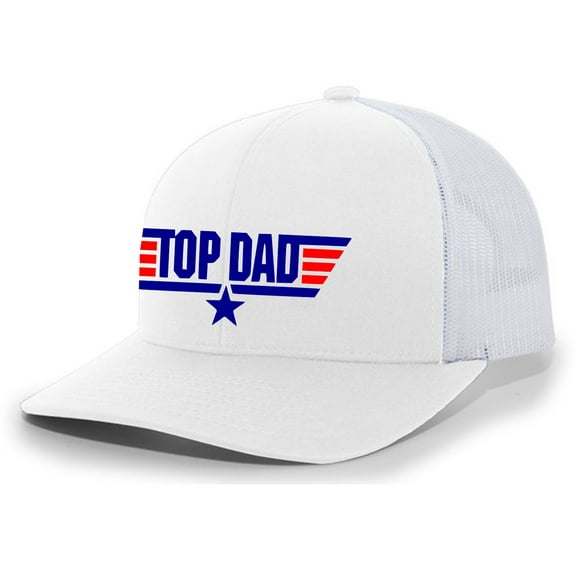 Top Dad Father's Day Men's Mesh Back Trucker Hat Baseball Cap, White/White