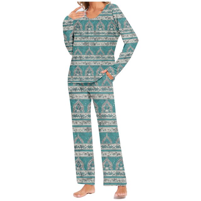 Puntoco Conjunto de pijama con parte superior y pantalones informales con estampado degradado para mujer