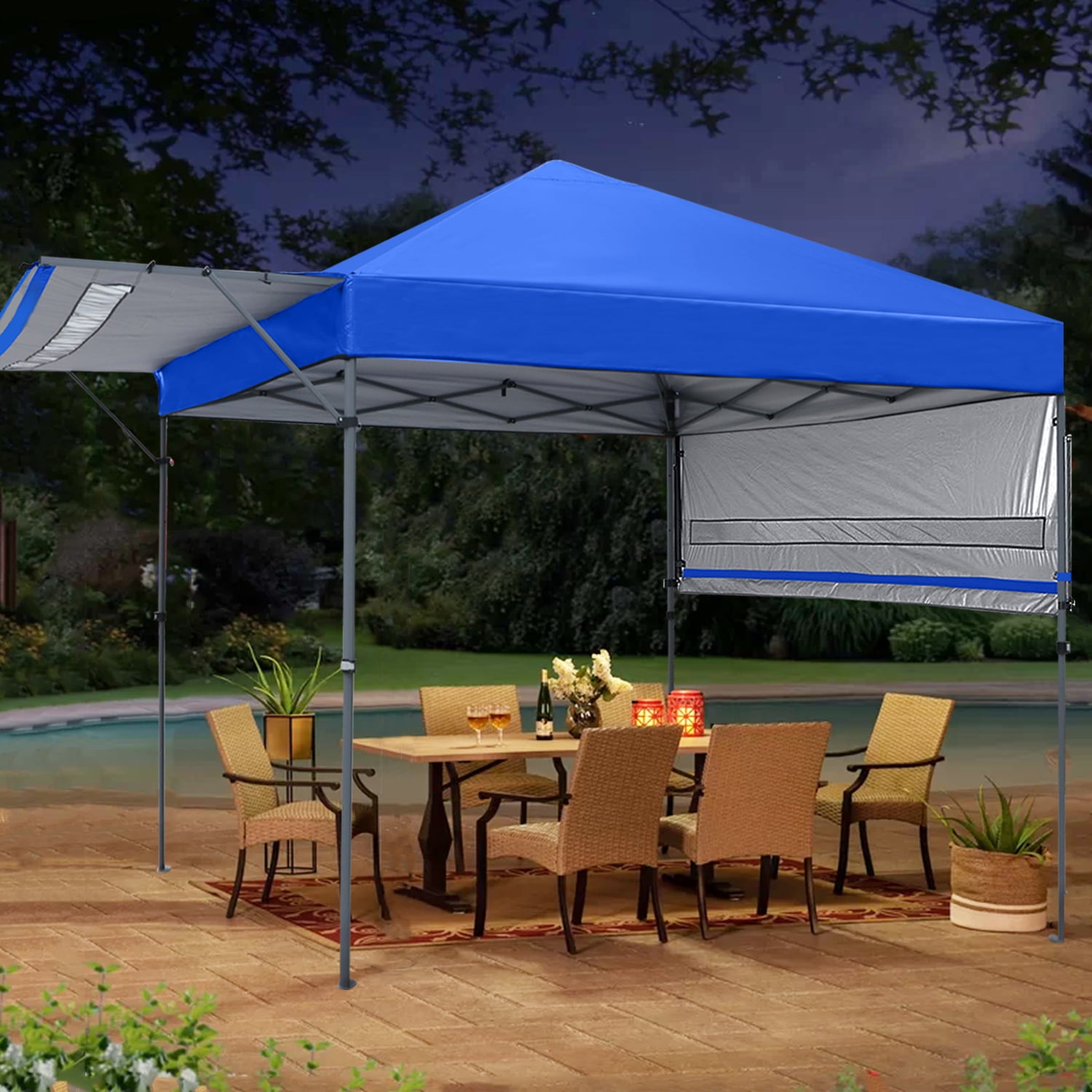 MASTERCANOPY 10' x 10' Pop-up Gazebo Canopy Tent with Double Awnings, Navy  Blue 
