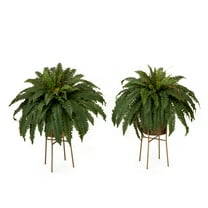 Nearly Natural 32in. Artificial Boston Fern Plant with Metal Planter with Stand DIY KIT (Set of 2), Green