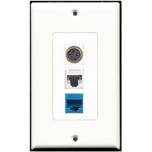 RiteAV - 1 Port S-Video 1 Cat5e Ethernet White 1 Cat5e Ethernet Blue Wall Plate Decorative