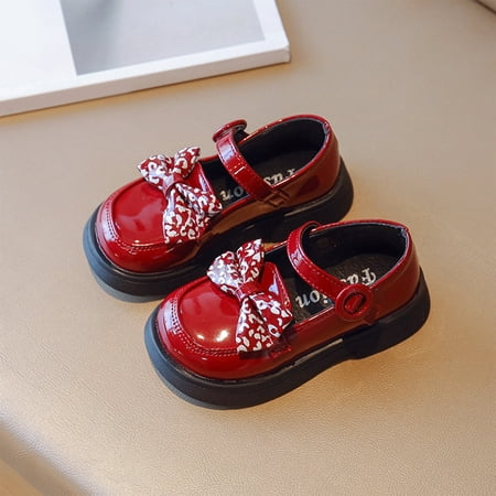 

LYCAQL Toddler Shoes Fashion Spring and Summer Children Casual Shoes Girls Leather Shoes Thick Soles Non Slip Buckle Winter Shoes for Girls (Red 11.5 Little Child)