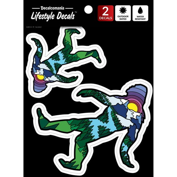 Sasquatch Forest Mountain Decals - Set of 2 Color Bigfoot Silhouette Vinyl Car Stickers for Truck Window Bumper Laptop Tumbler Swagger Squatch