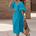 thumbnail image 2 of Birdeem Robe Unie Aguichant Fendue Manches Bouffantes à Lacets Manches Courtes Col en V, 2 of 6