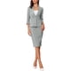 thumbnail image 2 of Conjunto de 2 piezas INSPIRE CHIC para mujer, blazer sin cuello de manga 3/4, falda lápiz de cintura alta, atuendos de trabajo, gris M, 2 of 6