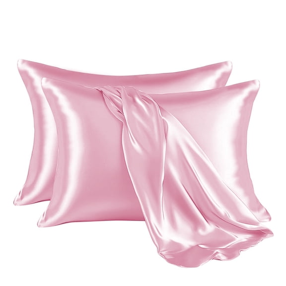 Mictong synthetic silk pillowcase, 30 * 20 inch satin pillowcase, solid color large pillowcase, silky soft suitable for bedrooms, hotels, apartments, 2-piece set, QUEEN size, Light pink