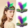 thumbnail image 3 of ZQUUVOU Unisex Glitter Feather Headpiece Gold Purple Green Sequined Hairband Mardi Gras Carnival Party Makeup Purple, 3 of 3