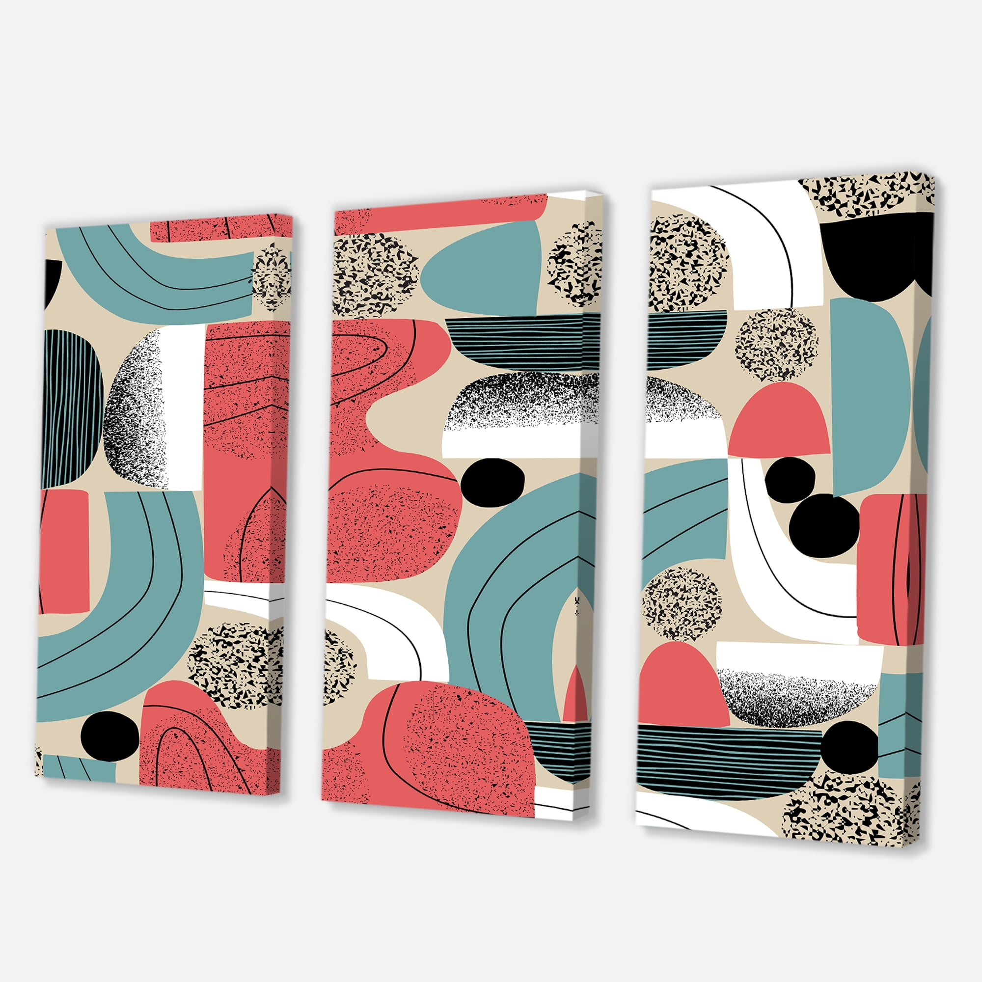 Designart ' Retro Shapes With Abstract Moons and Suns III ' Modern Canvas Wall Art Print
