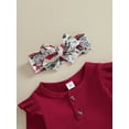 thumbnail image 6 of Baby Girls Christmas Outfit, 3 6 12 18M Long Sleeve Romper with Santa Print Flare Pants and Headband Clothing Set, 6 of 10
