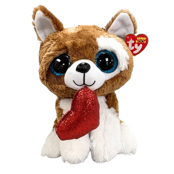 Ty Beanie Boos - Smootches the Dog   Medium   Glitter Eyes   Valentine's Day, Medium size  - Stuffed Animal