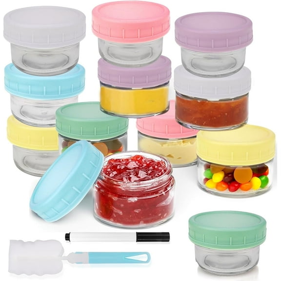 Godance [12 Pack] Salad Dressing Container To Go, 2.7 oz Glass Small Condiment with Lids, Dipping Sauce Cups Set,  Leakproof Reusable Sauce Containers for Dipping, Ketchup, Jam, Lunch Box, Work Trip