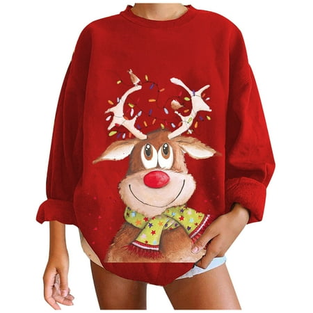 

Womens Sweashirts Crewneck Funny Print Casual Sweashirt Loose Trendy Shirt Long Sleeve Pullover Top