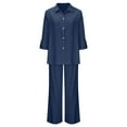 thumbnail image 5 of Karight Womens 2 Piece Outfits Summer Cotton Linen Set Casual Long Sleeve Button down Shirts and Pants Suits with Pockets, 5 of 6