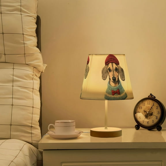 Yayeee Mini Table Lamp 10.8" Dimmable with Fabric Shade 3 Color Temperatures, Gray Cute Dog Artist