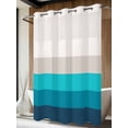thumbnail image 2 of No Hook Shower Curtain with Snap-in Liner, Blue Aqua Ombre Waterproof Fabric Bathroom Curtains, Modern Abstract Art Farmhouse Striped Bath Curtains & Mesh Top Window Stand Up Stall 60"x72", 2 of 9