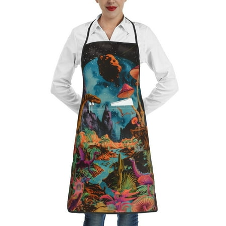 

Sikiie Galactic Jungle Dinosaurs Aprons for Kitchen Cooking Aprons Chef Apron for Men Women Chef