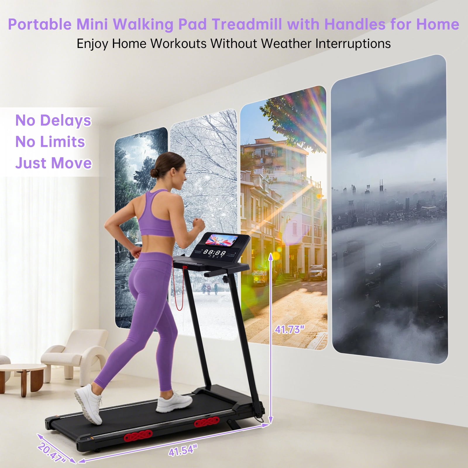 KASSADIN Electric Small Treadmills for Home Small, 3.5HP Walking Pad Treadmill with Handle Bar and Incline, 0.6-10MPH Portable Mini Treadmills for Home Exercising, 400LBS, 12 Preset Programs
