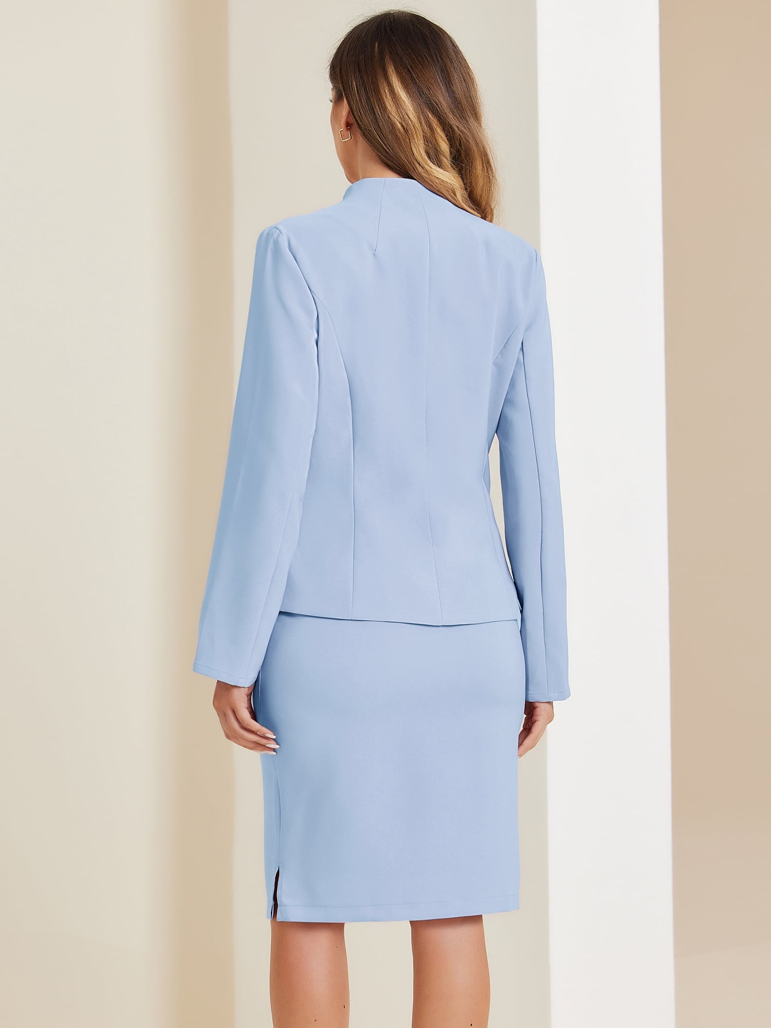 DARING DIVA Women's 2-Piece Business Blazer Pencil Skirt Suit Set M Sky Blue
