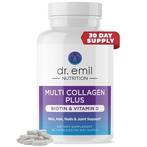 DR. EMIL NUTRITION Péptidos múltiples de colágeno más biotina y vitamina D - Suplementos de biotina y colágeno para la piel del cabello y las uñas - Pastillas de biotina para el crecimiento del cabell