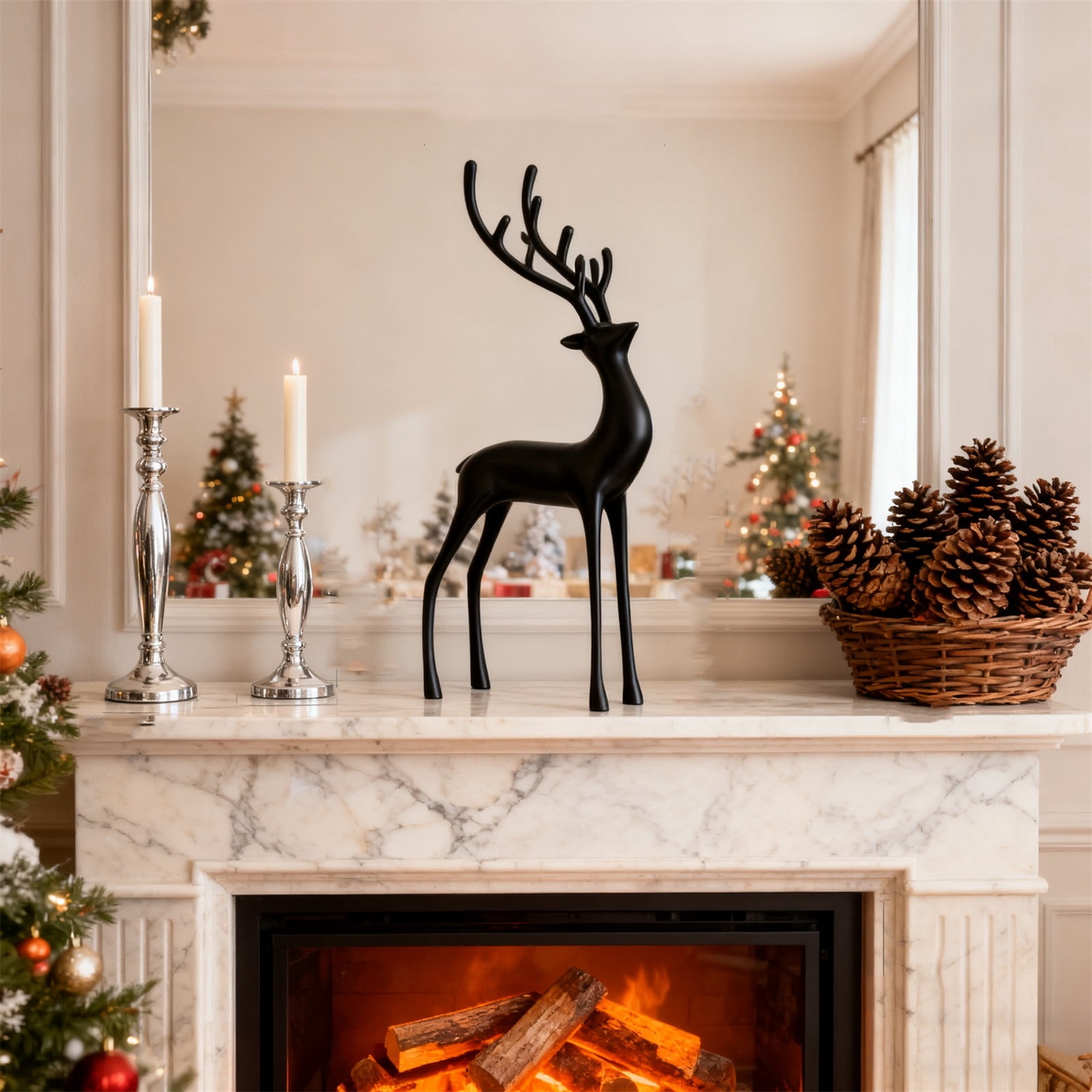 REZUOFI 4 Pcs European Style Faux Deer Statue, Elegant Entryway Decor, Realistic Plastic Animal Sculpture for Indoor Outdoor Garden Patio Home Décor M