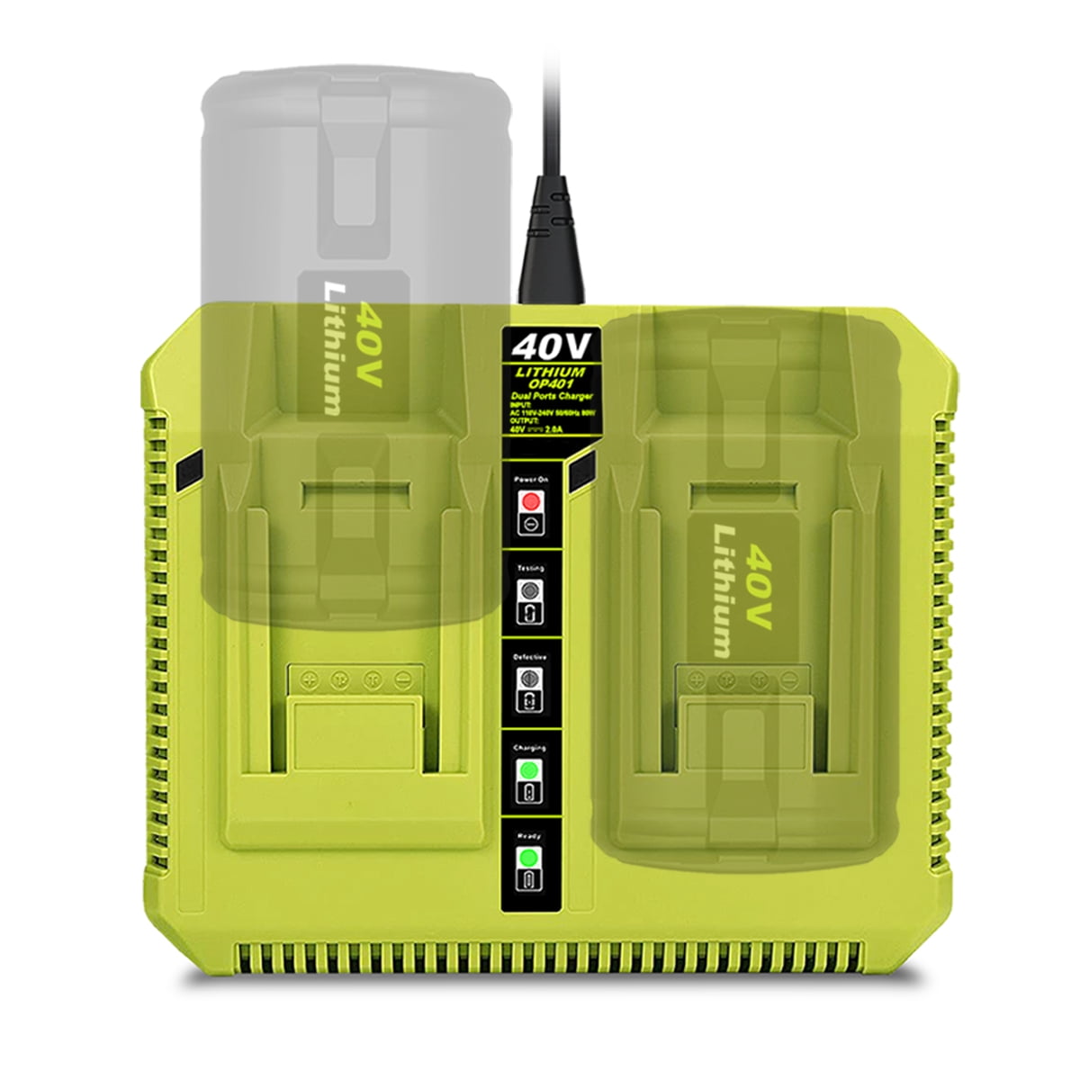 OP401 40V Dual Battery Charger Replacement for Ryobi 40V Lithium-ion Battery Rapid Charger OP401 OP403 OP404 OP406 OP407A OP40601 6Ah OP40602 5Ah OP4050 4Ah OP4040 40 Volts Dual Charger