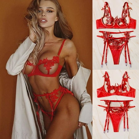 

MIARHB Women Lingerie Corset Lace Underwire Racy Muslin Sleepwear Underwear Tops+Briefs