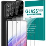[3+3 Pack] Glass Screen Protector for Samsung Galaxy A53 with Camera Lens Protector, 3D Curved, 6.5 inch 2022 9H Tempered Glass for Galaxy A53 Glass Screen Protector