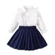 thumbnail image 5 of Conjunto de falda y top de encaje de color liso de manga larga para niña + falda plisada estilo escolar para niñas pequeñas y preescolares., 5 of 9