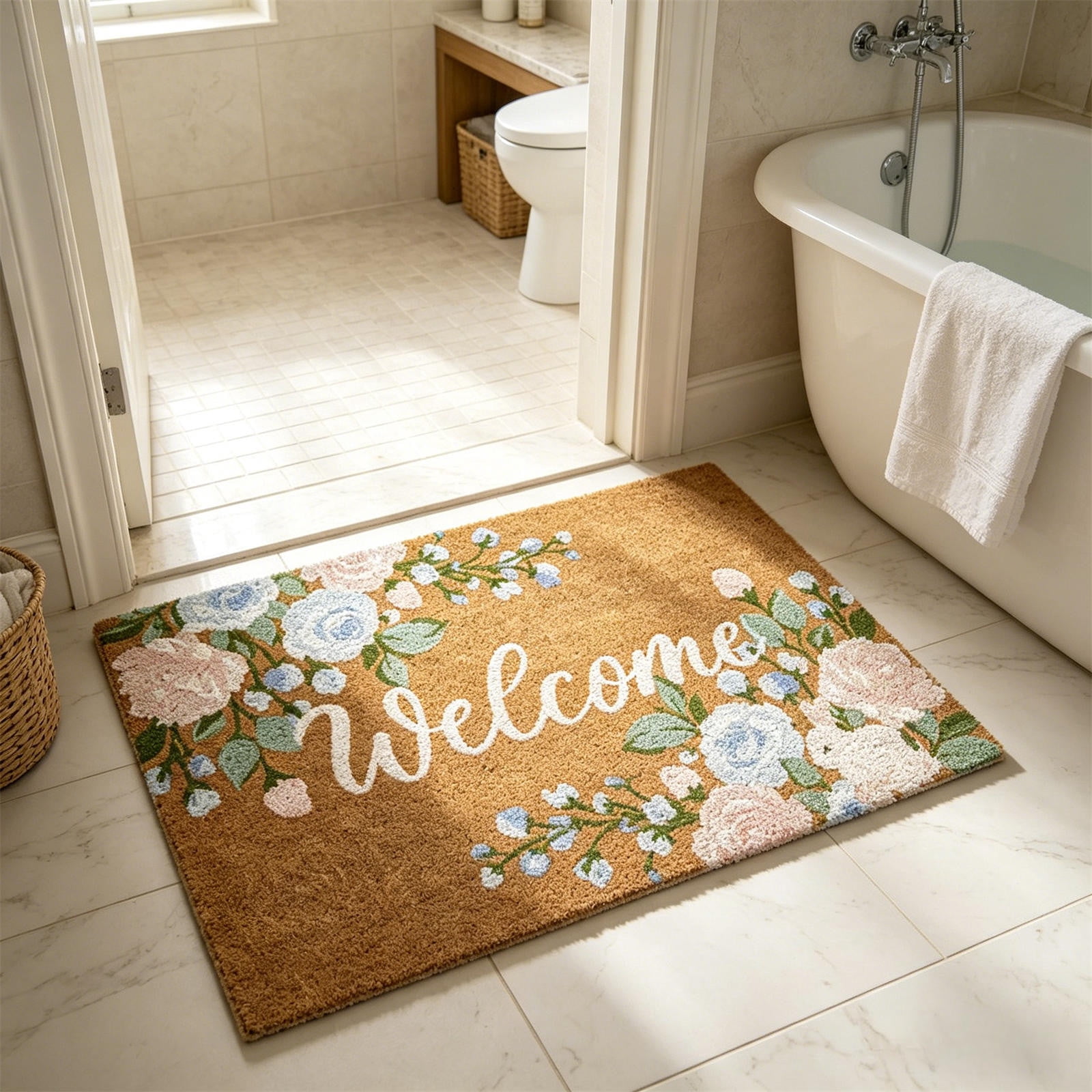 AuroraX Welcome Matt Outdoor Front Door Summer Floral House Door Mat 16x24 Non Slip Washable Welcome Mats for Inside Mothers Day Gifts for Mom