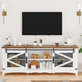 thumbnail image 2 of 75" Rustic TV Stand for Living Room with Barn Doors - Farmhouse Entertainment Center for 75 Inch TV, Heavy Duty Media Console with Open Shelves (White & Brown), 2 of 8