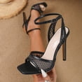 thumbnail image 4 of Womens Stiletto Heels Square Open Toe Ankle Strap Mesh Sandals 2026 Summer Fashion Heeled Dress Shoes Black Size 9, 4 of 7