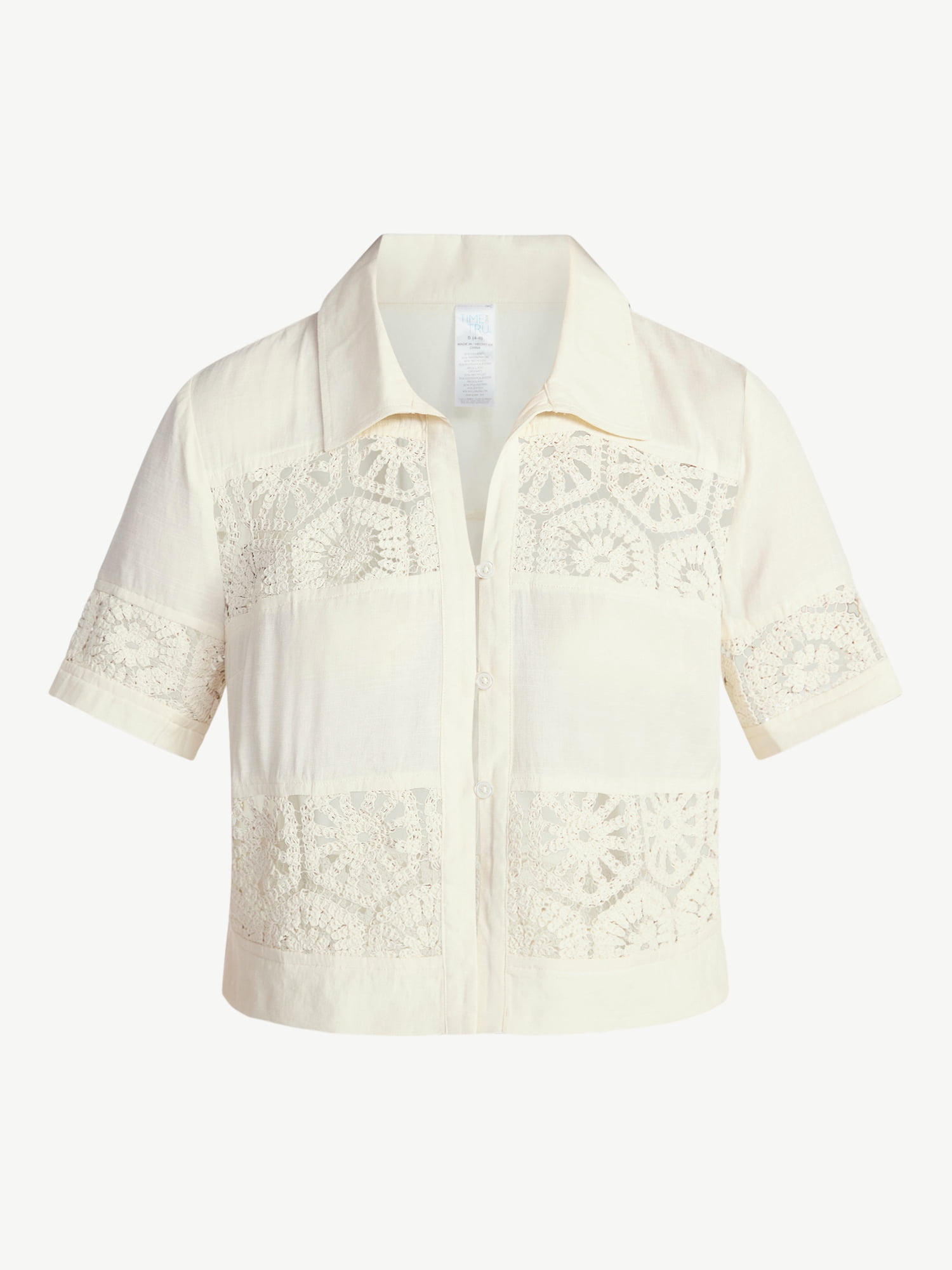 Time and Tru Women's and Women's Plus Size Palm Crochet Coverup Top, Sizes XS-3X