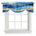 thumbnail image 2 of Blue Marble Tie Up Valances Curtain, Adjustable Kitchen Abstract Ocean Waves Gold Stripes Modern Valances for Windows Decor, Rod Pocket Short Curtains Set for Bedroom/Bathroom, 42"x18", 2 of 9