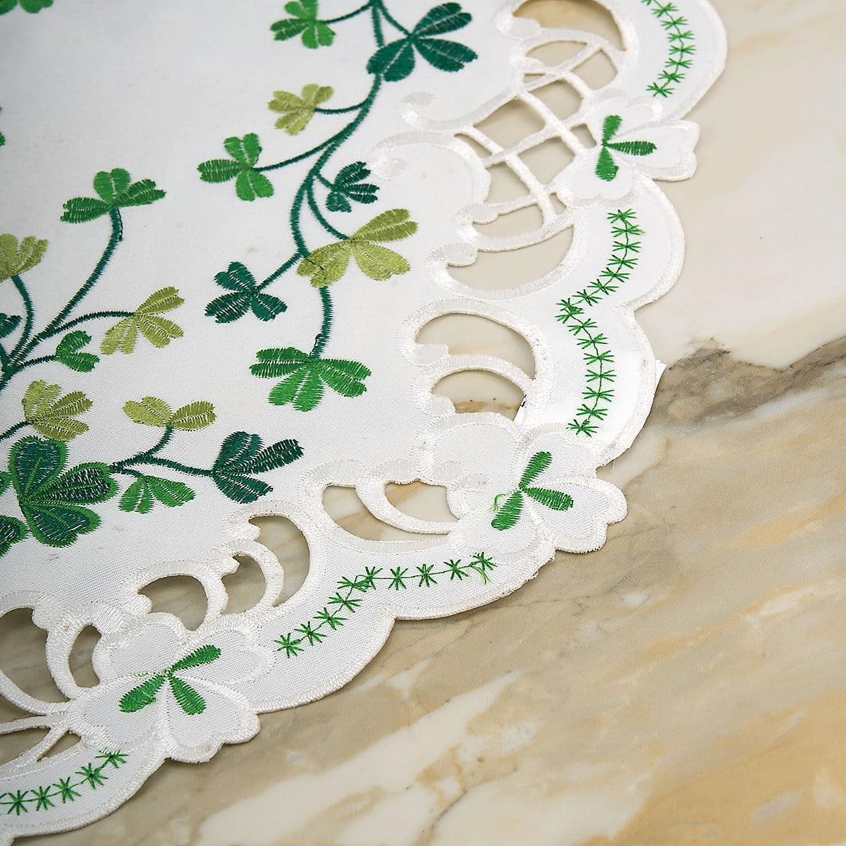 Current Irish Shamrocks Cutwork Table Runner - 13" x 72" Table Linen, Embroidered with Cut-Work, Machine Wash/Dry