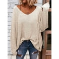 thumbnail image 2 of Women'S V Neck Long Sleeve Knit Loose Oversized Pullover Sweater Top Cream White M, 2 of 4