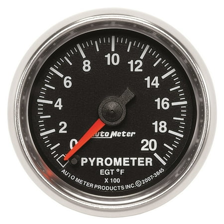 AutoMeter 3845 GS Electric Pyrometer Gauge Kit; 2-1/16 in.; Black Dial Face; Fluorescent Red Pointer; Green LED Lighting; Electric Digital Stepper Motor; 0-2000 Degree F;