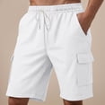 thumbnail image 2 of Men's Casual Stretch Cargo Shorts Classic Drawstring Elastic Waist Summer Work Short with Multi Pockets Linen Pants Running Workout, 2 of 9