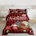 thumbnail image 2 of Homewish Vintage Rustic Truck Queen Comforter Set, Black Red Buffalo Plaid Bedding Sets, Merry Christmas Reversible Bedding Comforter Set, Microfiber Bedroom Decor, 3pcs, 2 of 8