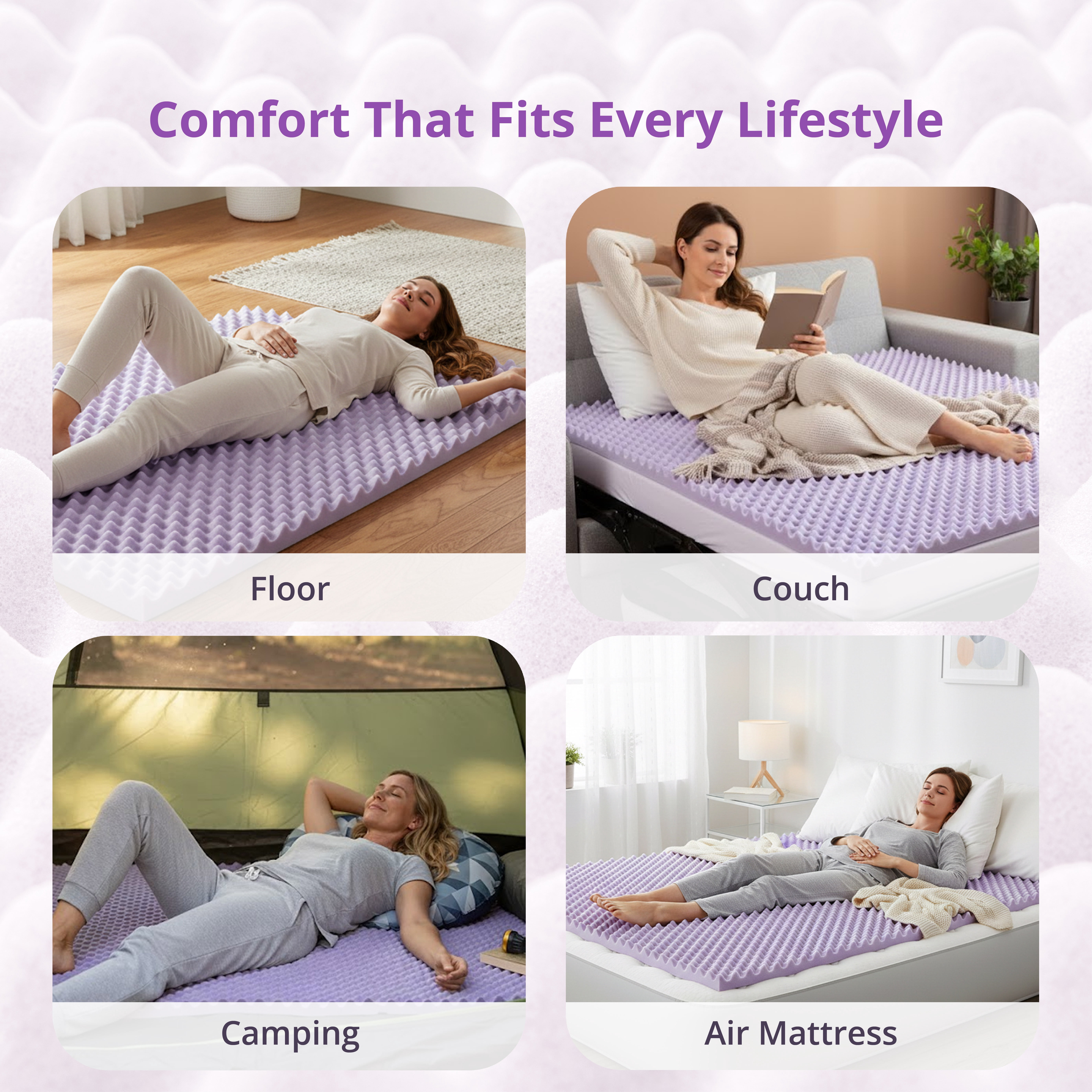EGOHOME 3 inch Queen Memory Foam Mattress Topper,Egg Crate Foam Pad with Lavender Gel