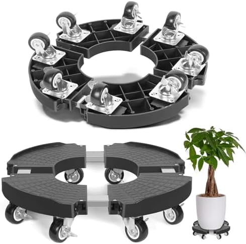 2-Pack Round Plant Caddy With Wheels – 12 Inch Rotating Dolly With Hidden Drainage Tray, Heavy Duty (Grey)