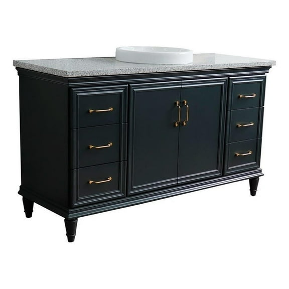 61 in. Single Wooden Vanity  Dark Gray Gray Granite Round Sink