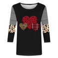 thumbnail image 4 of Valentines Shirt for Womens Plus Size 3/4 Sleeve Tops Cute Plaid Leopard Heart Print Crewneck Tees, 4 of 4
