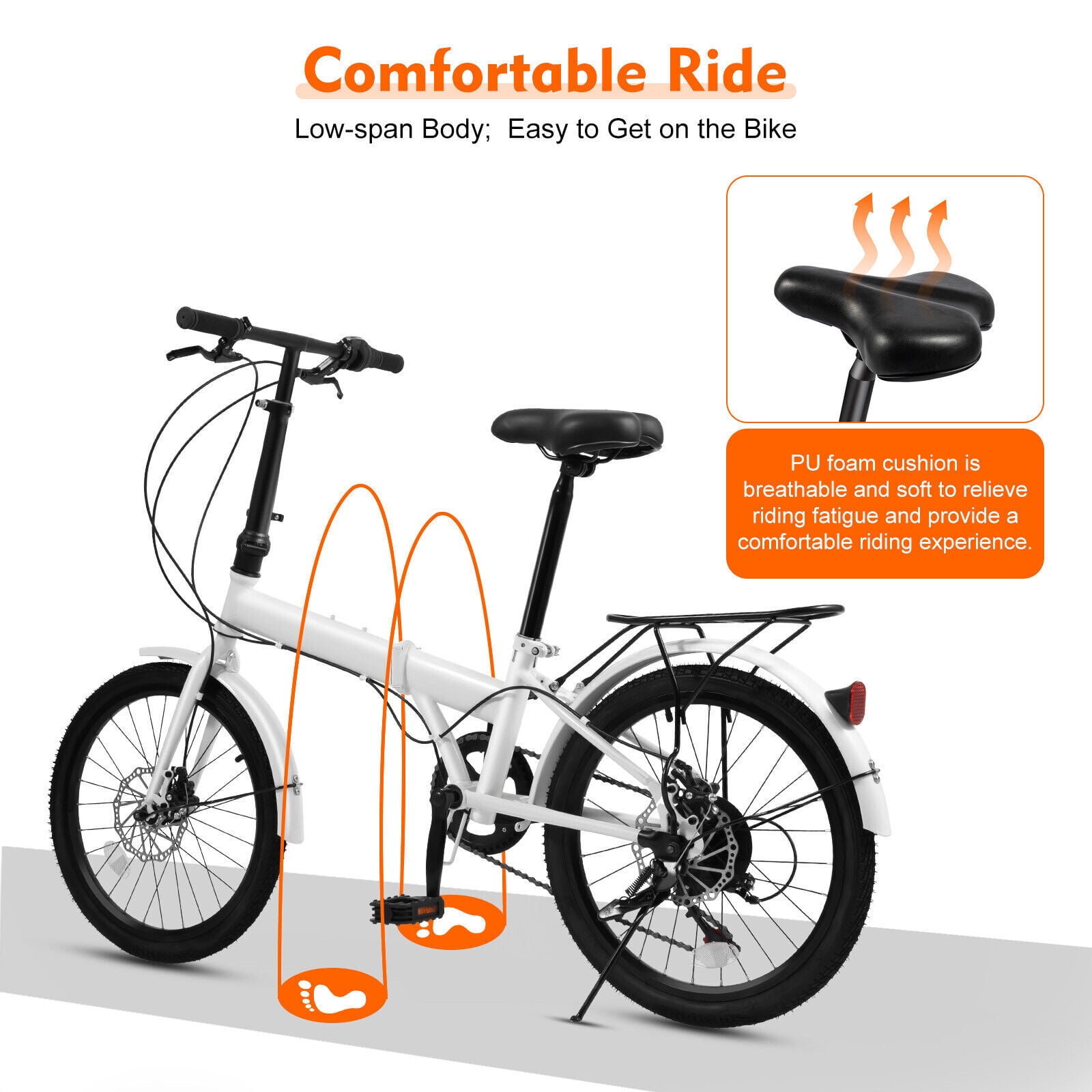 20-Inch Folding Mountain Bike with 7-Speed Gears, Front & Rear Disc Brakes, High Carbon Steel Frame, Adjustable Seat & Handlebars, Lightweight Commuter Bicycle