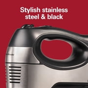 Hamilton Beach Electric Hand Mixer, 6-Speed Corded, 300 W, 5 Attachments and Snap-On Storage, Stainless Steel/Black