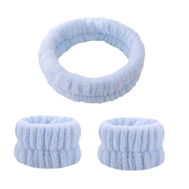 Juego de diadema y muñequera para lavado de cara Muñequeras para la cabeza Banda para la cabeza para mujer Toallas de muñeca faciales suaves para duch Azul Yinane diadema de lavado de cara