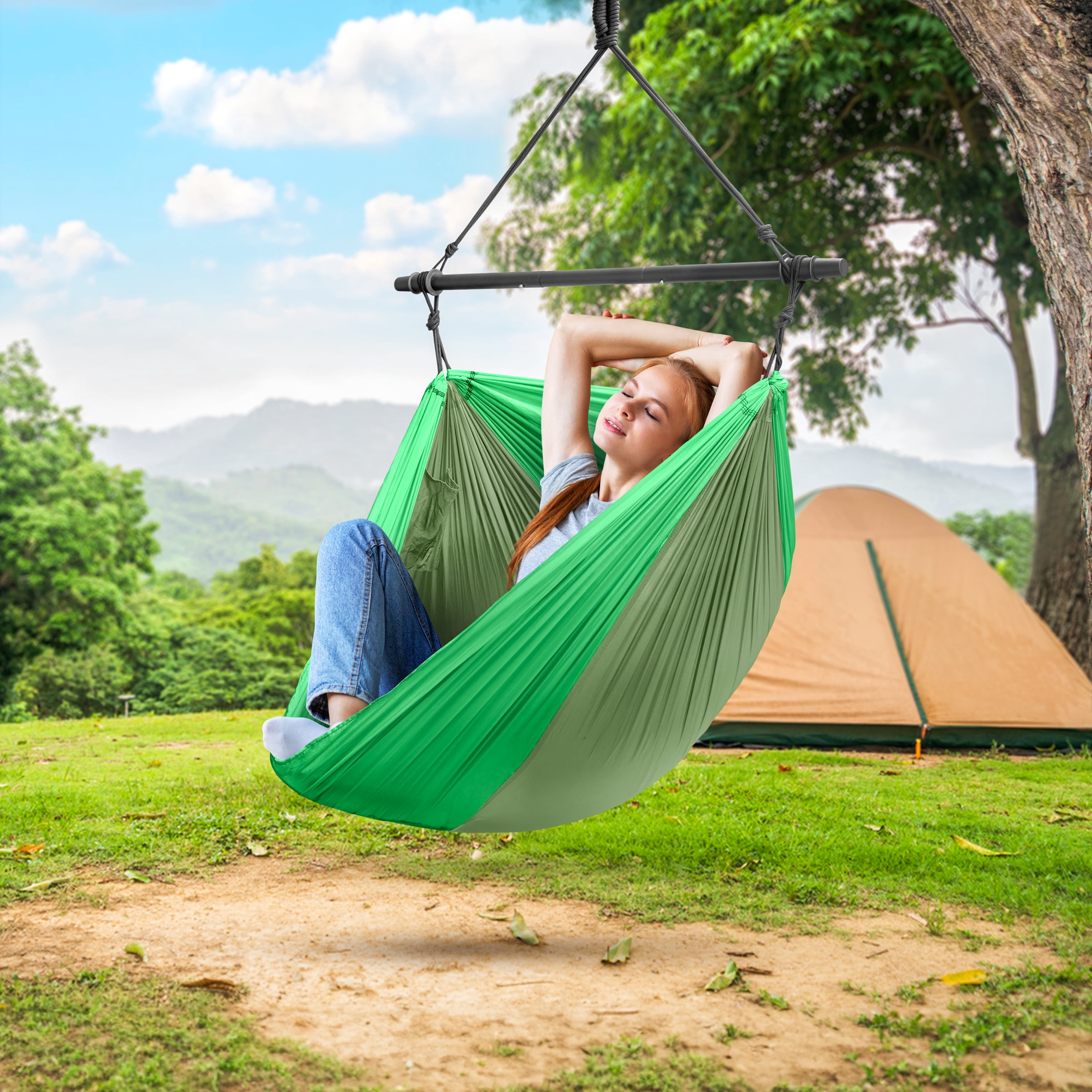 Sorbus Portable Hanging Camp Chair, Lightweight Foldable Outdoor Swing Seat, Green