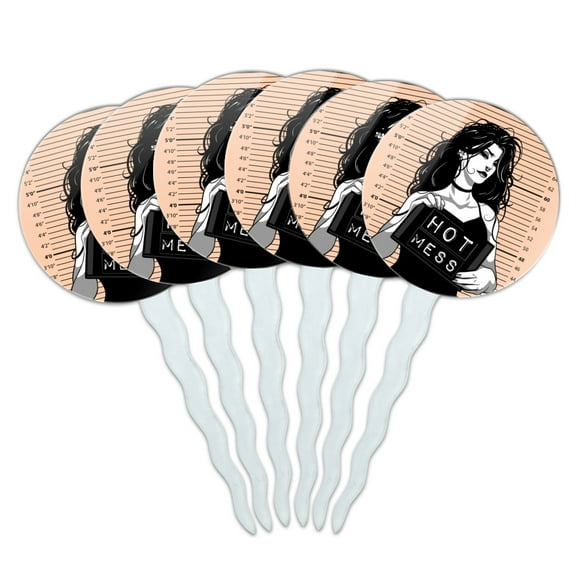 Hot Mess Woman Mug Shot Cupcake Picks Toppers Decoration Set of 6
