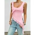 thumbnail image 2 of Deliqiba Women'S Y2K Going Out Crop Top Summer Sleeveless Asymmetrical Mesh Tank Top Fitted Party Tops Pink S, 2 of 5