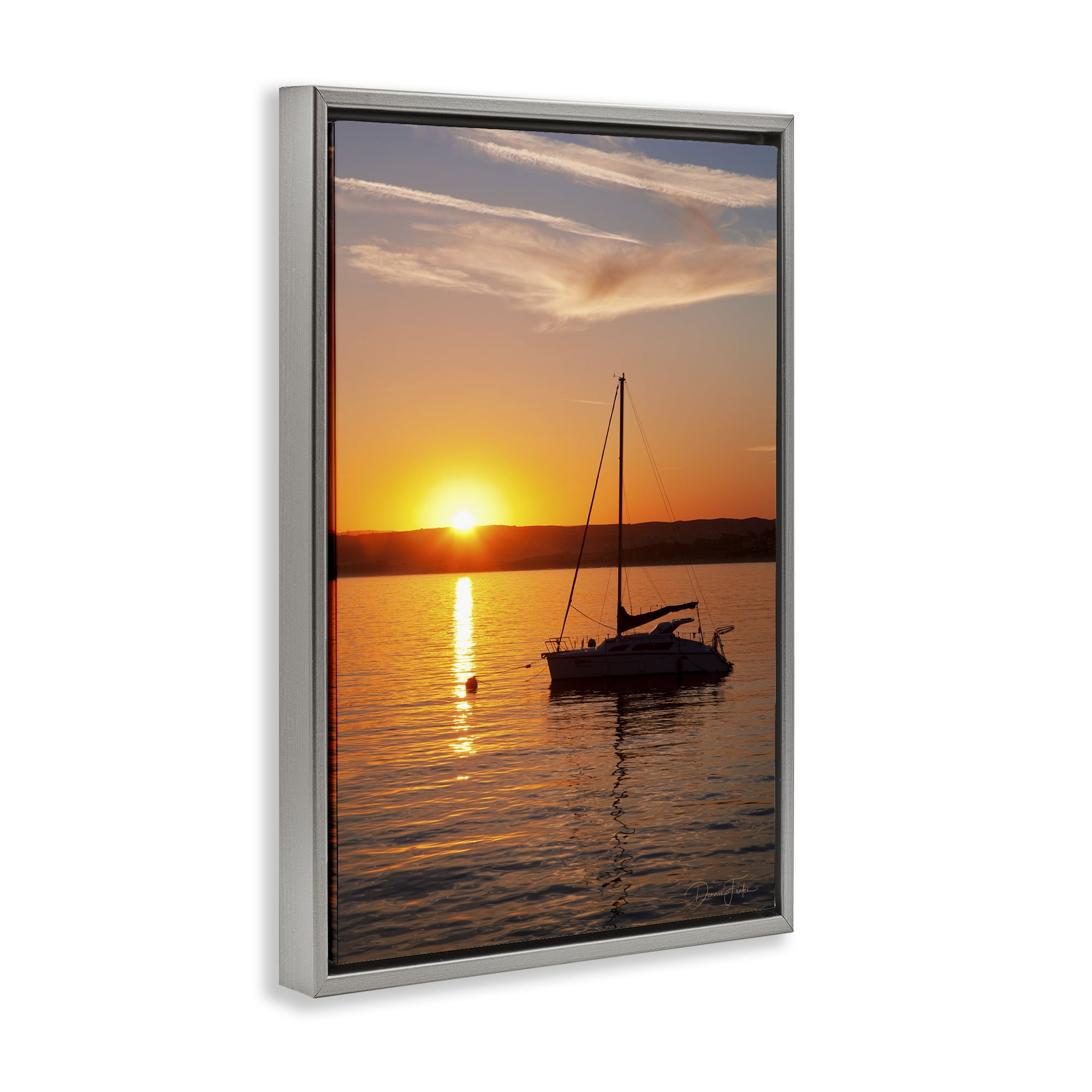 Stupell Industries Boat Ride at Sunset Landscape Photography Gray Floater Framed Canvas Art Print Wall Art, 21 x 31