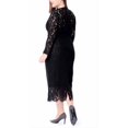 thumbnail image 4 of Plus Size Black Floral Lace Bodycon Dress, V-Neck Bell Sleeve Sheer Hem Cocktail Dress, 4 of 9